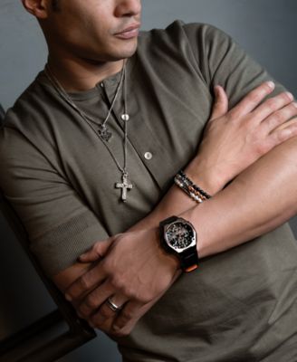 Marc Anthony Men's Orange Leather Box Link Chain Bracelet in Sterling Silver-Plate, BVB1130-ORSNA