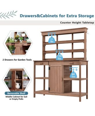 Large Outdoor Wooden Potting Bench Table with Storage Options