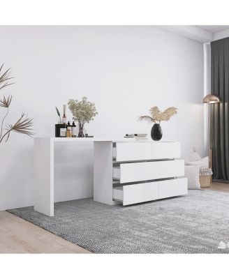 Extended Desktop 6 Drawers Chest Of Drawer Without Handle White Color Vanity