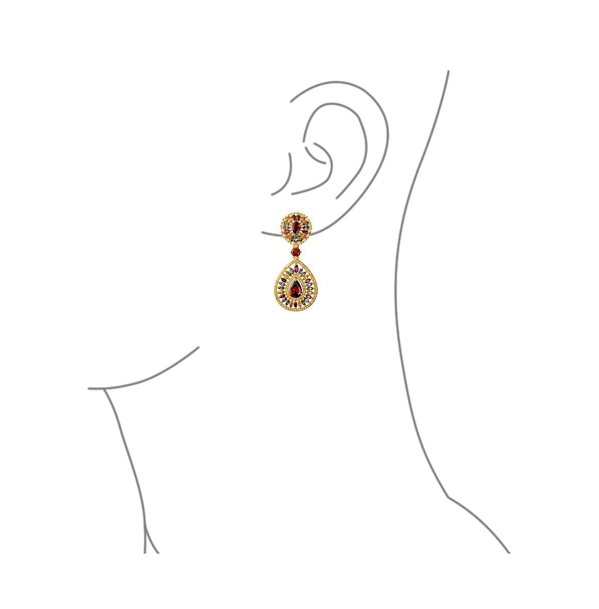 Bling Jewelry Multicolor Fashion Statement Cz Long Teardrop Dangling Statement Chandelier Earrings Prom Yellow Gold Plated