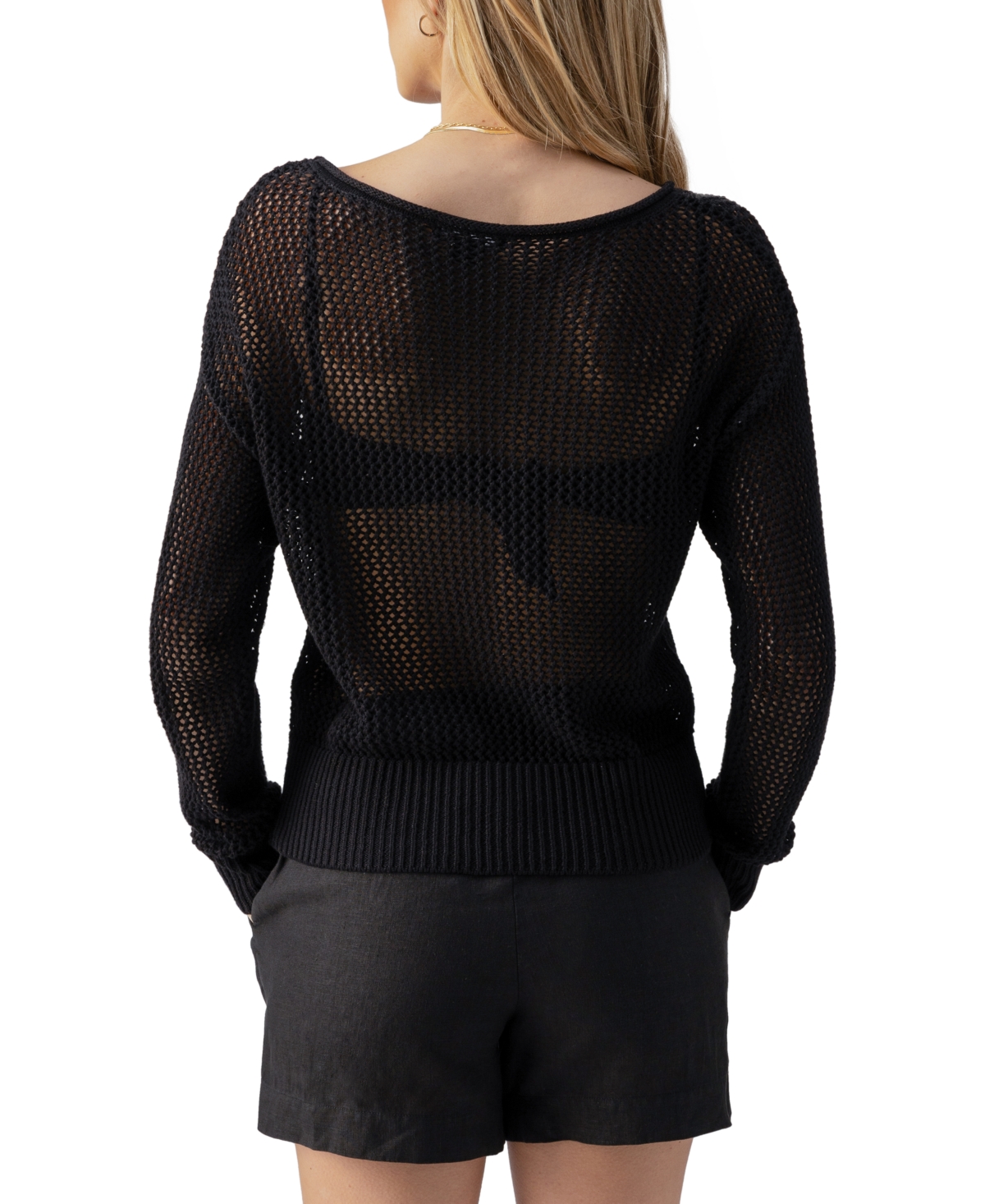 Sanctuary Women's Cotton Open-Knit Long-Sleeve Sweater