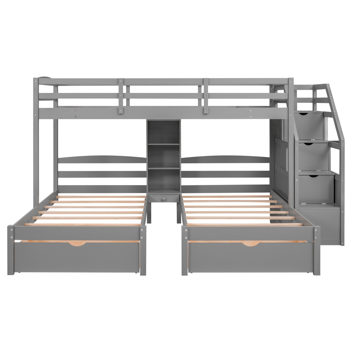 Streamdale Furniture Twin Over Twin Twin Bunk Bed, Triple Bunk Bed With Drawers, Staircase With Storage