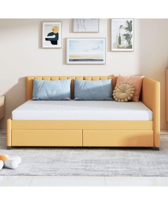 Simplie Fun Yellow Upholstered Daybed with Storage Drawers & No Box Spring Needed