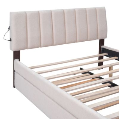 Streamdale Teddy Fleece Full Size Upholstered Platform Bed With Trundle, Beige