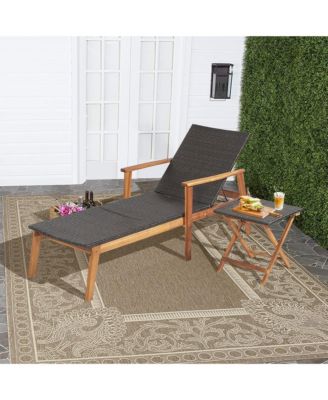 2PCS Patio Lounge Chair Adjustable Recliner Chair Acacia Wood Frame Folding Table Set