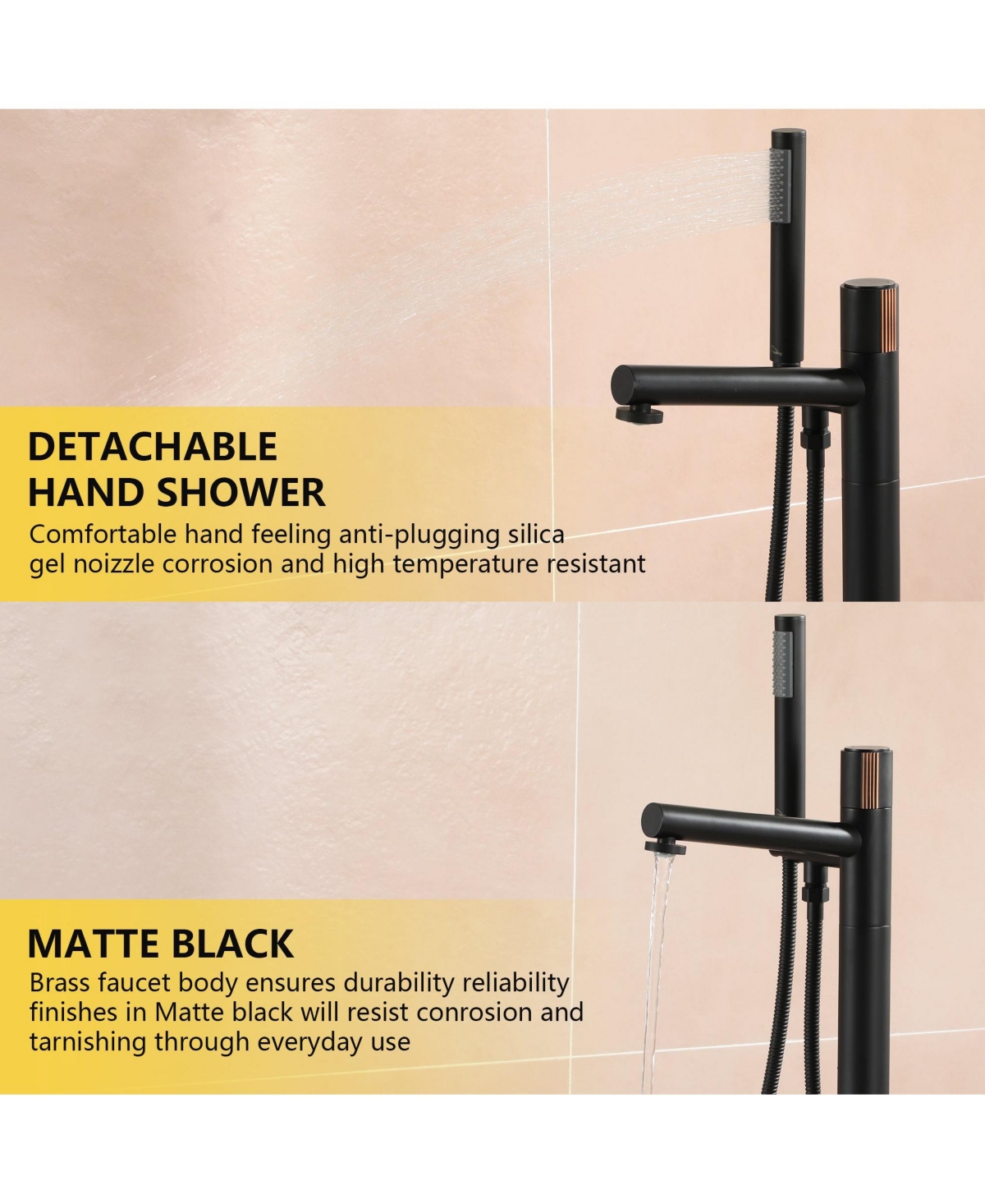 Boyel Living Modern Single-Handle Floor Mount Freestanding Tub Faucet with Hand Shower and Built-in Valve - Matte black