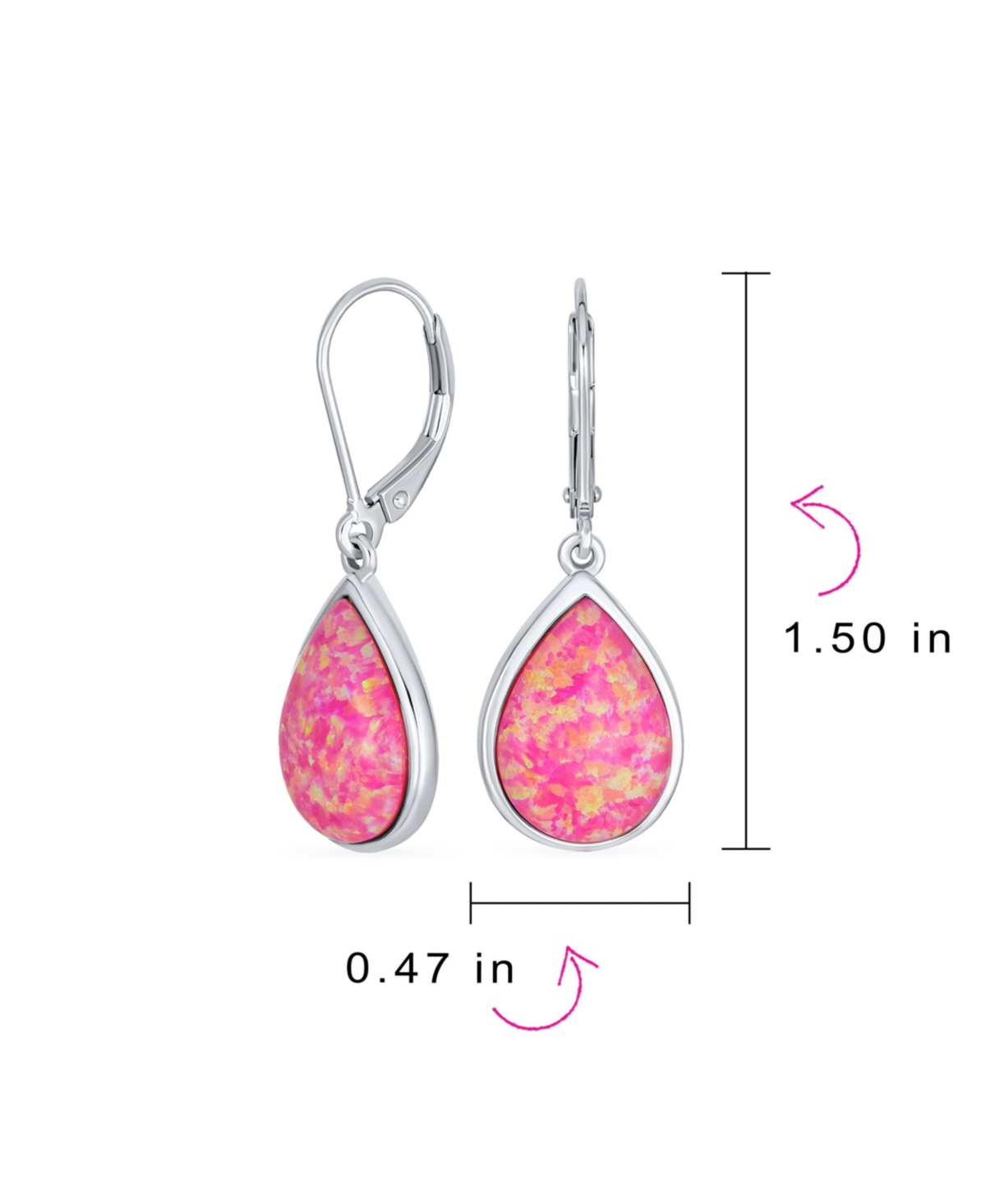 Bling Jewelry Pink Synthetic Opal Pear Shaped Simple Teardrop Dangle Earrings For Women Sterling Silver Lever back