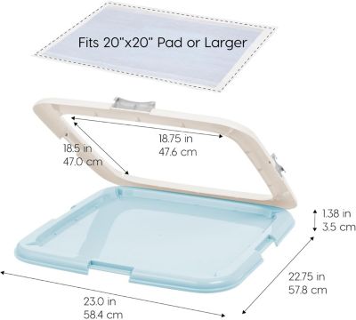 Holder, Fits 23"x23" or Larger, Medium, Puppy Dog Pad Hoder, Secured Latches, Non-Skid Rubber Feet, High Polish Finish for Easy Cleaning, Leak Protection, Dog Potty Tray, Blue