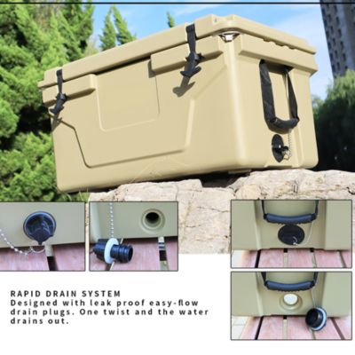 Khaki Color Ice Cooler Box 65Qt Camping Ice Chest Beer Box Outdoor Fishing Cooler