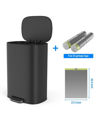 13 Gallon Stainless Steel Trash Can with Foot Pedal Operated Soft Close - Black
