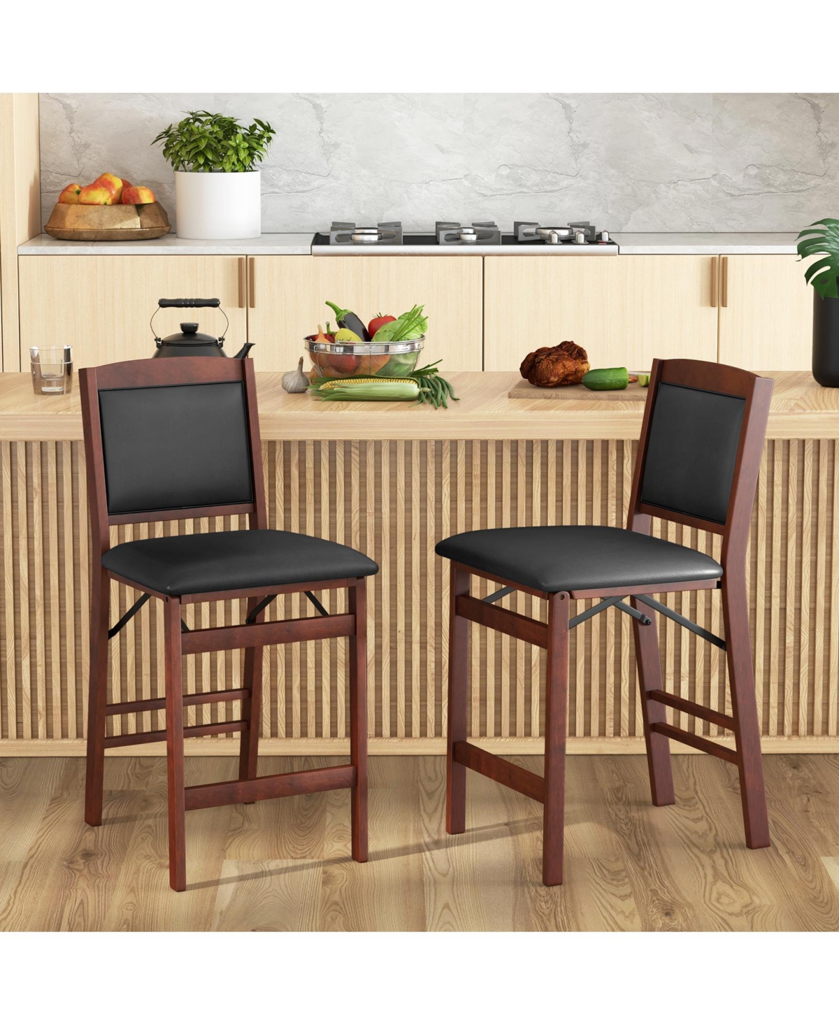 Vebreda Set of 2 Folding Kitchen Island Stool with Rubber Wood Legs