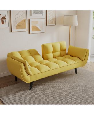 Comfortable 57" Yellow Sofa with Throw Pillow