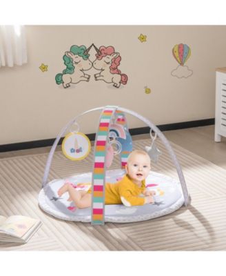 Baby Play Gym Mat 7-in-1 Tummy Time Activity Mat with 5 Detachable Toys