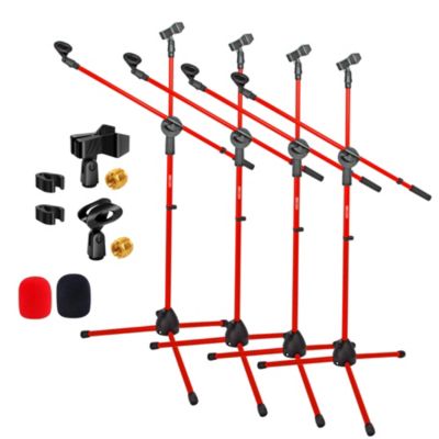 Mic Stand 4 Pcs Collapsible Height Adjustable 31 to 59” Dual Metal Microphone Tripod Stand w Boom Arm Stand Para Microfono for Singing, Karaoke, Stage and Outdoor Activities Red - MS DBL G RED 4pcs