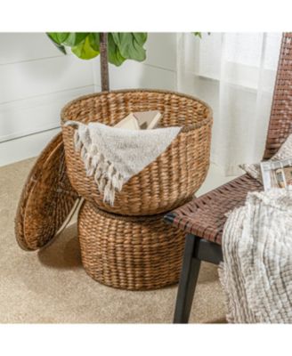 Bhola 18&amp;#x22; Hourglass Handwoven Hyacinth Storage Accent Table with Lid