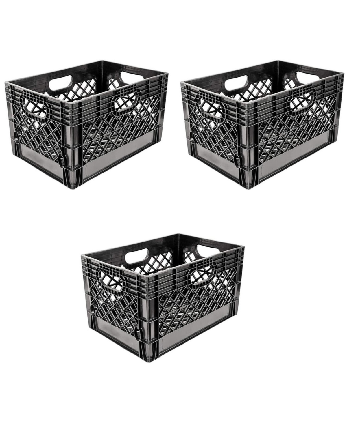 24 Quart Stackable Storage Crate with Handles, Black (3 Pack) - Black