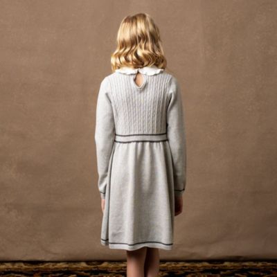 Little Girls Organic Long Sleeve Cable Knit Peter Pan Collar Sweater Dress