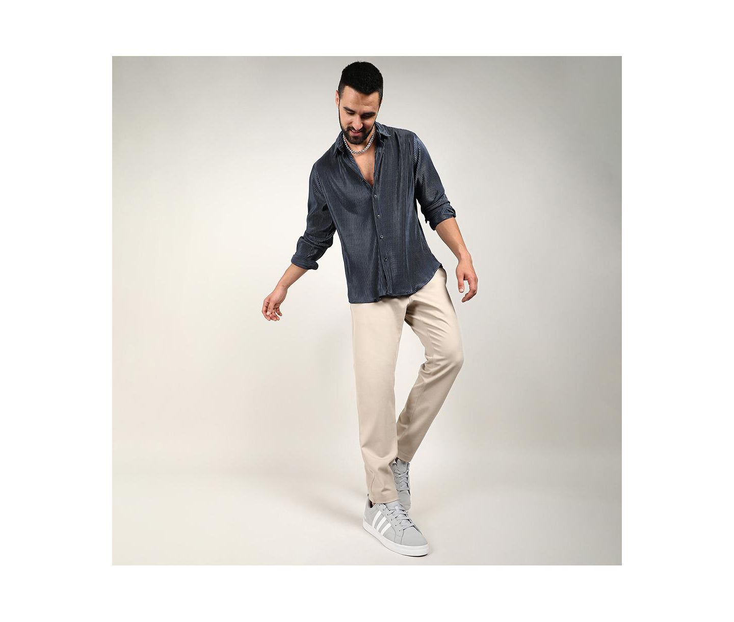 Мужская рубашка Campus Sutra Navy Blue Pleat-Creased, цвет: Синий — фото 8