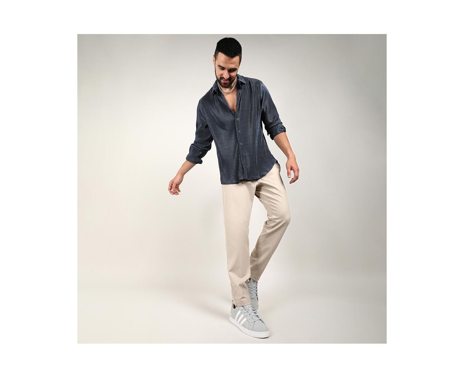 Men's Navy Blue Pleat-Creased Shirt