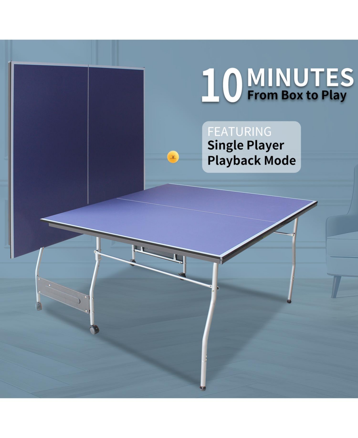 Streamdale Furniture Foldable Midsize Table Tennis Table with Paddles, Net, Balls