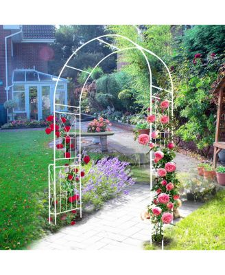White Metal Garden Arch 55"W x 94.5"H Outdoor Trellis