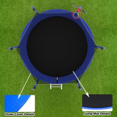 10FT Blue Trampoline with Safety Net, Basketball Hoop & Ladder