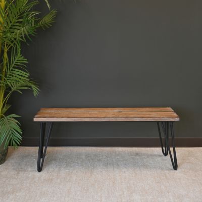 Streamdale Industrial Wood Dining Bench, Rustic Dark Pine Finish