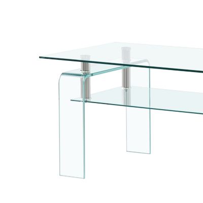 Modern Tempered Glass Coffee Table with 2 Tiers for Living Room Decor