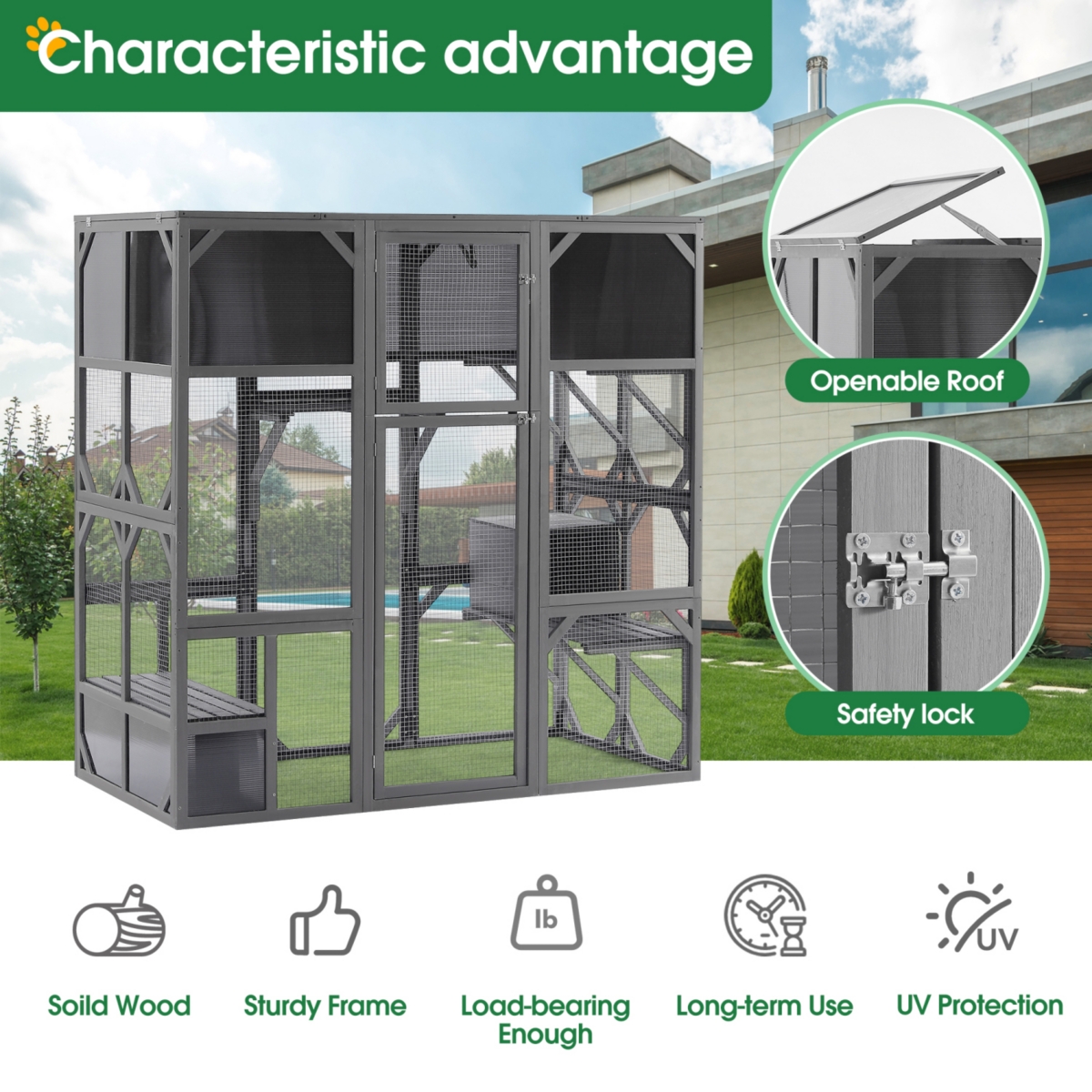 Streamdale Furniture Spacious Cat Enclosure with Uv Roof and Multiple Platforms