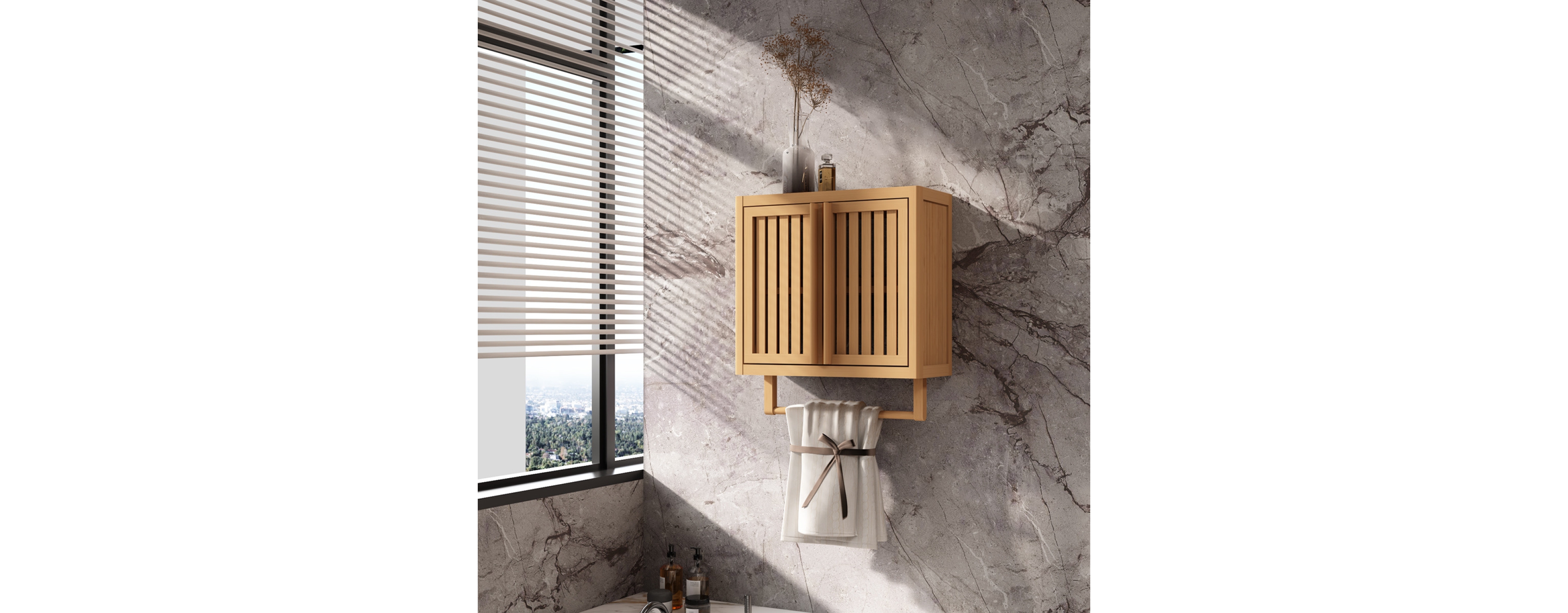 Simplie Fun Bathroom Cabinet Wall Mounted Bamboo Toilet Storage Box