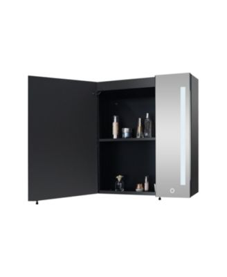 30x26" Black LED Medicine Cabinet with Storage, Defogger, Dimmable Lights