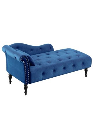 Elegant Velvet Chaise Lounge with Tufted Buttons and Solid Wood Legs