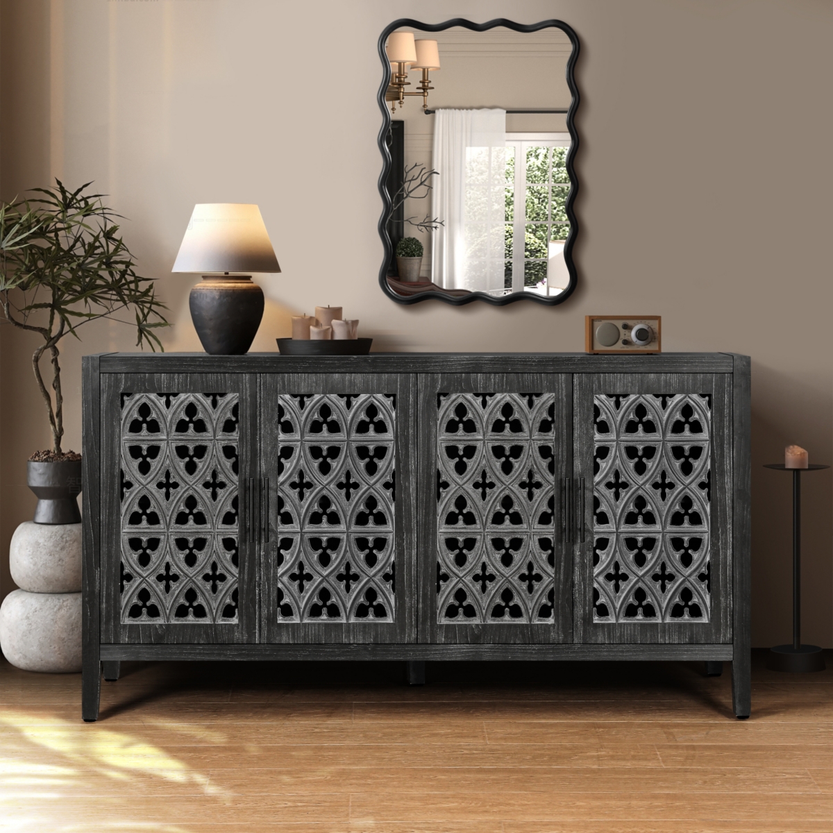 Streamdale Furniture 4-Door Wooden Cabinet with Hollowed-Out Design