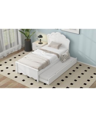 Streamdale Twin Size Wood Platform Bed with Headboard and Trundle, White