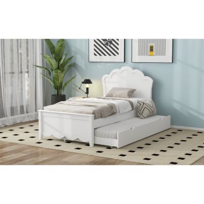Streamdale Twin Size Wood Platform Bed with Headboard and Trundle, White