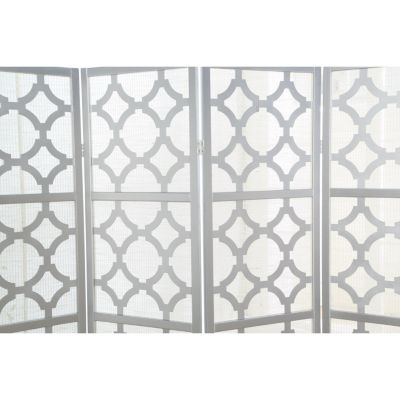 Quarterfoil infused Diamond Design 4-Panel Room Divider, Silver