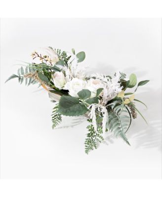 Faux 10 Inch Rose & Fern Potted Arrangement