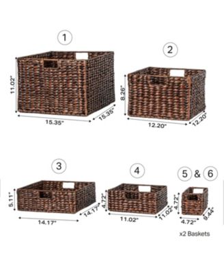 Traditional Assorted Hand-Woven Hyacinth/Iron Baskets, Dark Brown Wash (Set of 10)
