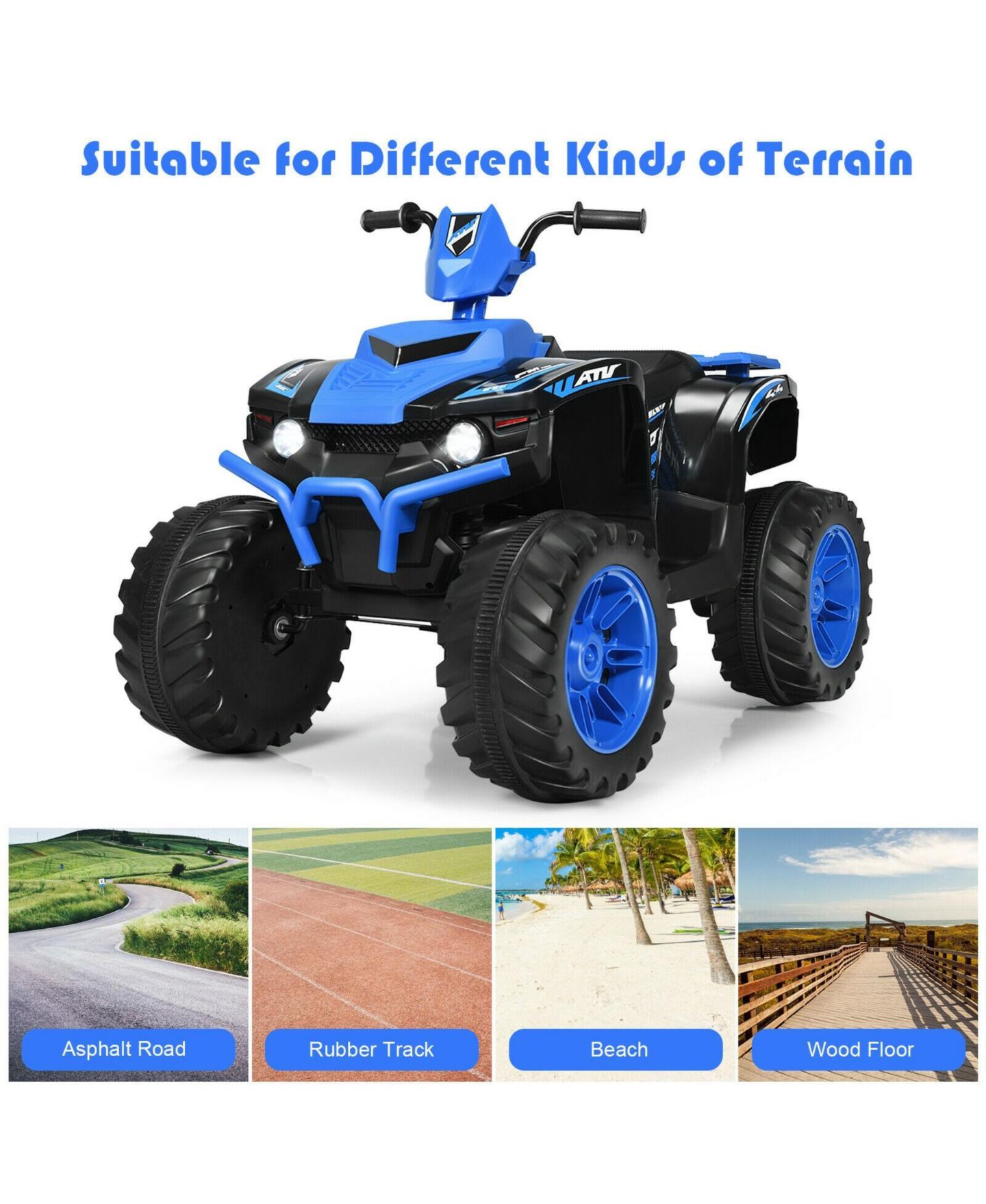 Детская игрушка SKONYON 12V Kids Ride-On ATV with LED Lights and Treaded Tires, Ages 3+, цвет: Тёмно-синий — фото 3