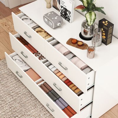 6-Drawer Dresser with Spacious Storage and Modern White Finish for Bedroom, Living Room, or Entryway