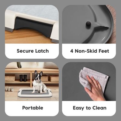 Pad Holder, Fits 17"x24" or Larger, Medium, Puppy Dog Pad Hoder, Secured Latches, Non-Skid Rubber Feet, High Polish Finish for Easy Cleaning, Leak Protection, Tray, Dark Gray
