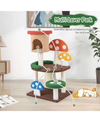 4-In-1 Mushroom Cat Tree with Condo Spring Ball and Sisal Posts