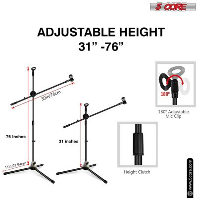 Tripod Mic Stand Floor 4Pcs Adjustable 31 to 76 Inches Boom Arm Holder Microphone Stands 360 Degree Rotating + Dual Mic MS DBL 4PCS