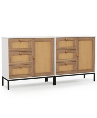 31.5"x14"x31.5" Rattan Metal Legs Soft-Close Hinges 1 Door 3 Drawers Sideboard Buffet Cabinet