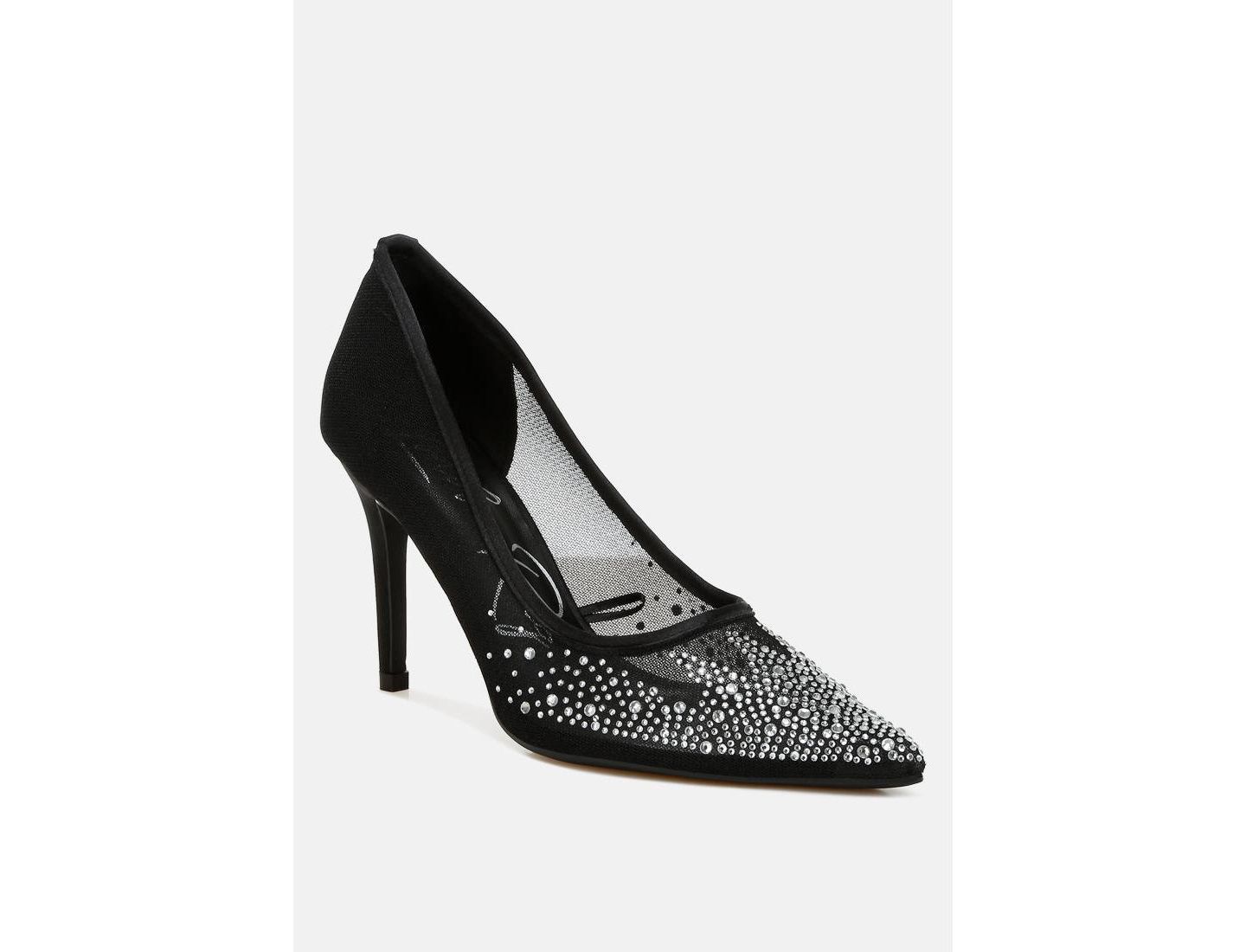 Женские туфли London Rag High Ball Mesh Rhinestone Stiletto Pumps, цвет: Чёрный — фото 3