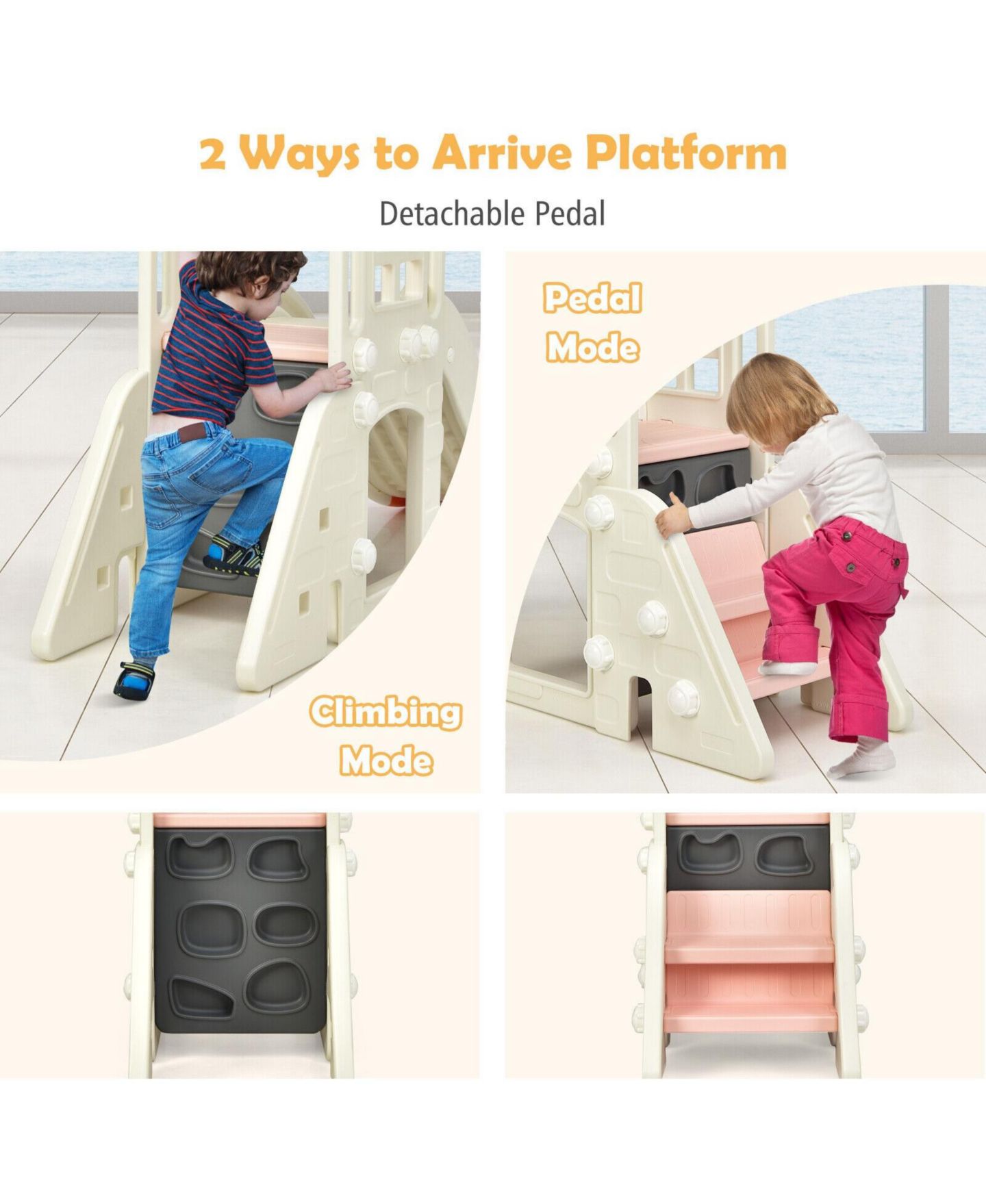 Детский игровой набор SKONYON 6-in-1 Toddler Climber Slide Playset, 75"L x 33"W x 39"H, Ages 3+, цвет: Розовый — фото 7
