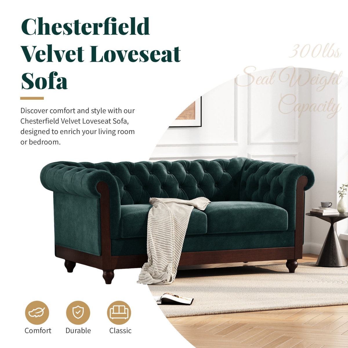 Streamdale Furniture 59" Velvet Loveseat: Sturdy Pine Frame, Luxurious Comfort