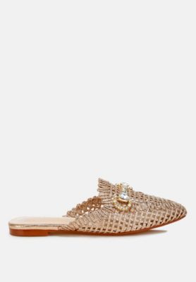Womens Roboma Metallic Woven Diamante Mules