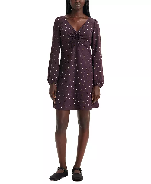 delray printed long-sleeve dress