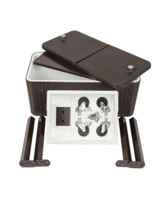 80QT Rattan Square Legs Cooler with Shelf Portable Patio Party Cooler Cart